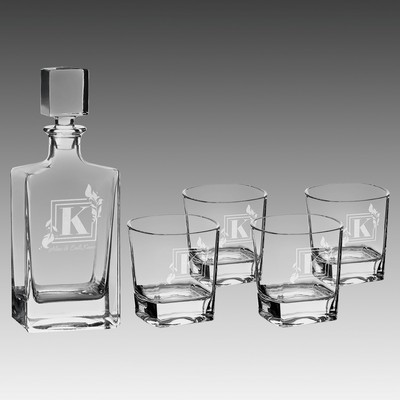 810ml Rectangle Glass Decanter Set w/Four 8 oz. Glasses
