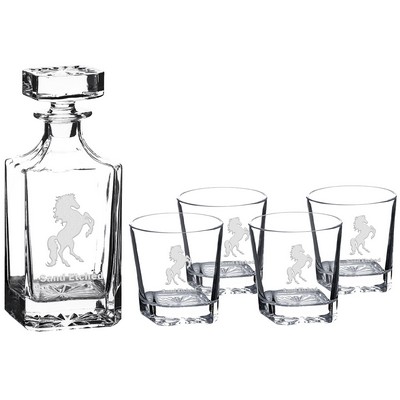 Polar Camel 810ml Rectangle Glass Decanter Set with Four 8 oz. Glasses in a Black Gift Box
